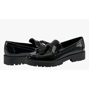 NWOT Bandolino Patent Leather Loafers Tassels Womens 9 Black Lug Sole Slip On